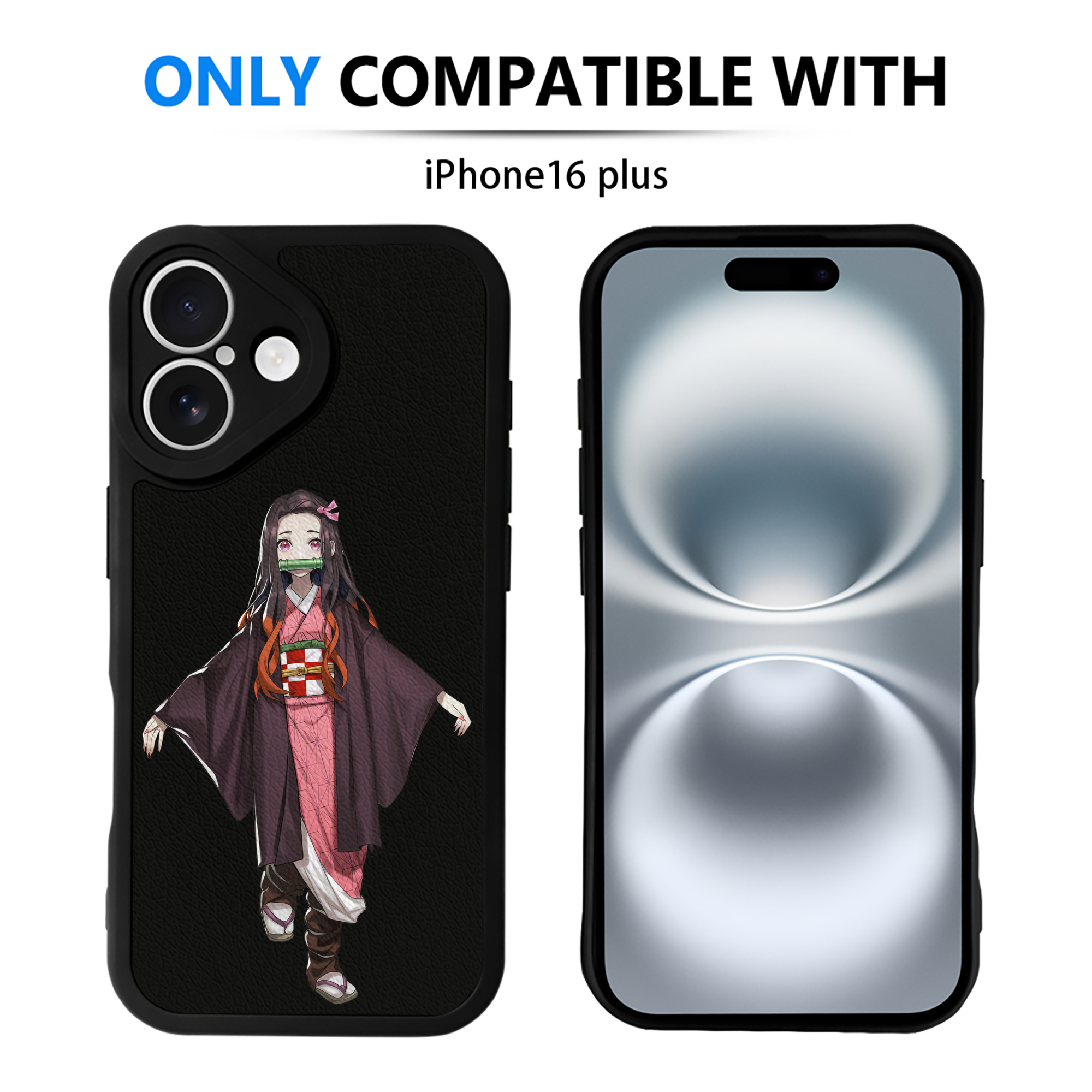 （画像用） 鬼滅の刃（きめつのやいば）竈門 禰󠄀豆子／かまど ねずこ Kamado Nezuko 【iPhone 16シリーズ対応】シリコンスマホケース（レザー調） 材質：シリコン